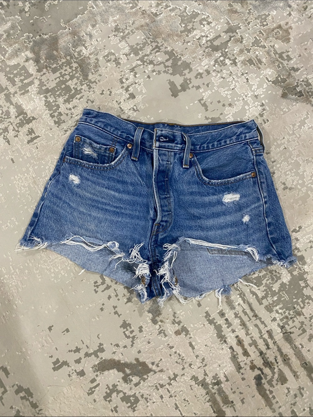 Levi's Distressed Dark Blue Denim Cutoff Shorts